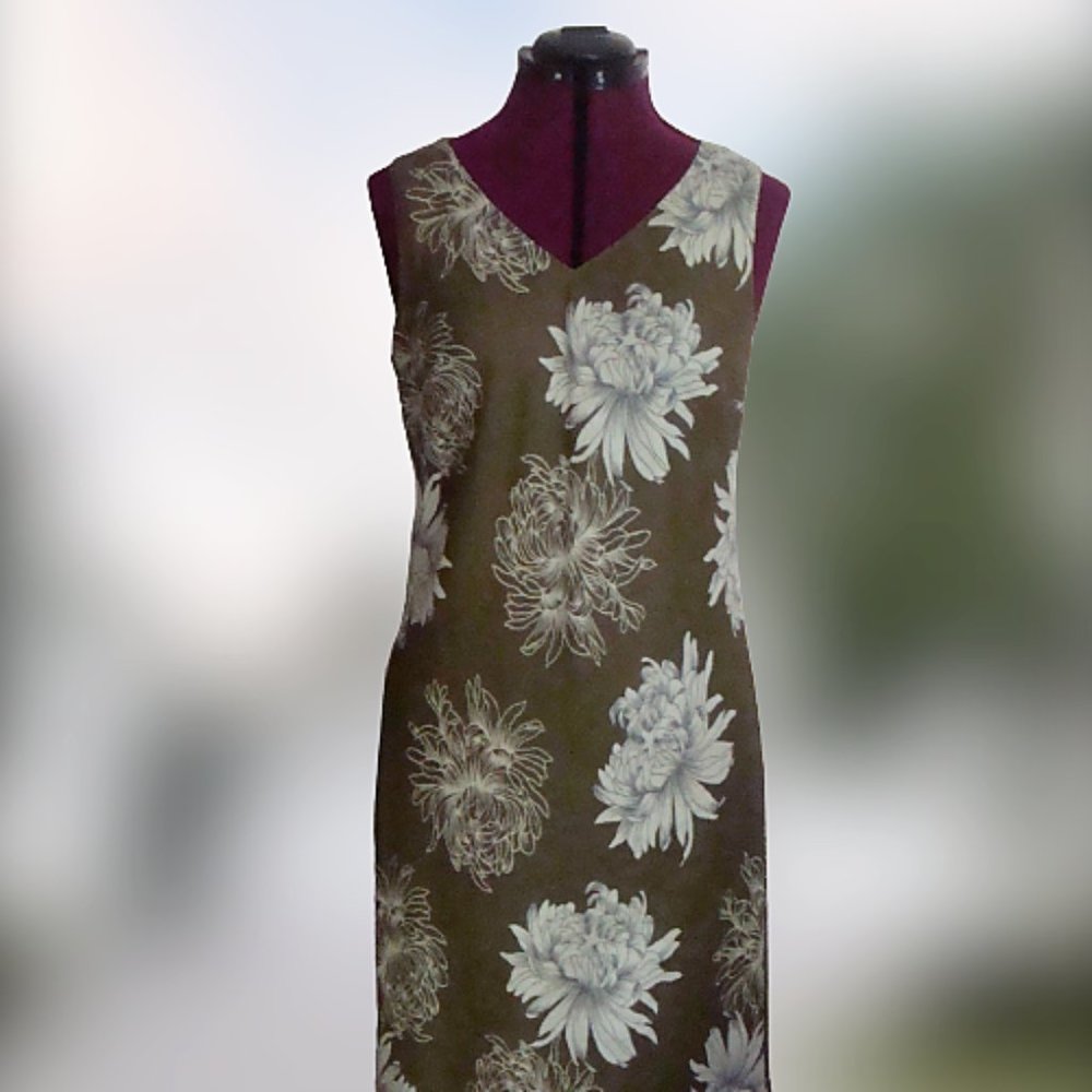 Neutral Bold Floral Midi Sleeveless Lined Shift Dress Column Tube